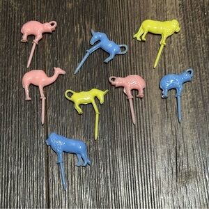 8 vintage pastel zoo animal cupcake picks cake topper decorations plastic VTG